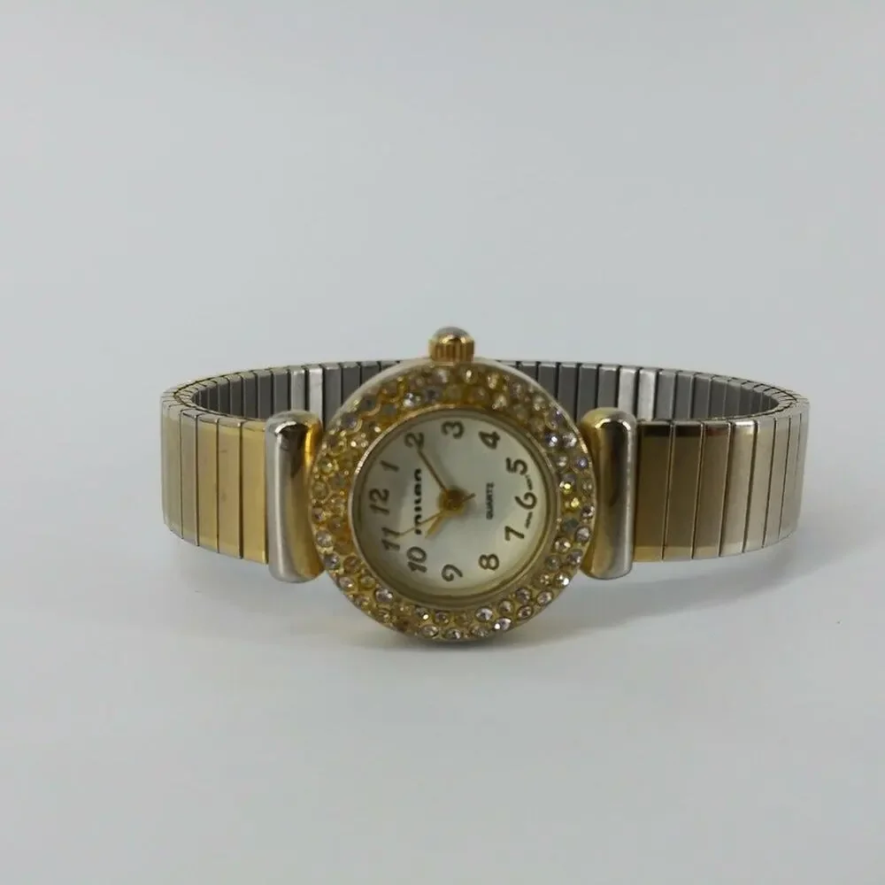 Vintage Milan Womens Gold Tone Stretch Bracelet Wristwatch with Rhinestones